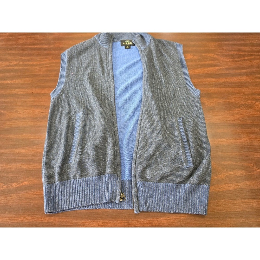 RedHead Mens M Full Zip Sweater Knit Cotton Acrylic Blue Gray Jacket Old Money